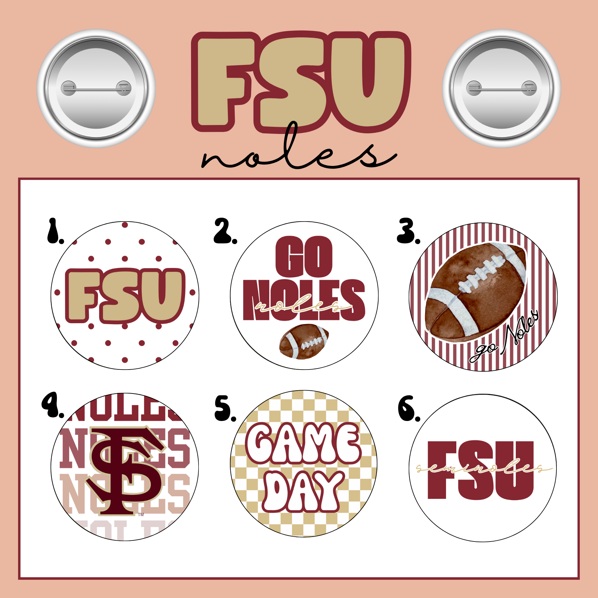 FSU Seminoles Button Pin Pack
